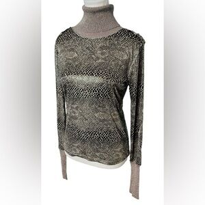 Vintage Metallic Gold Snake Print Turtleneck Sweater Shirt Top Turtleneck Shiny